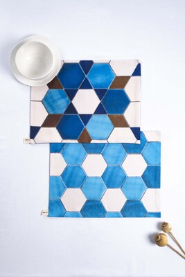 Sade Çini 2li Amerikan Servis Seti – Geometrik Çini Desenli 