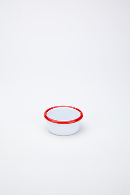 Beyaz Kırmızı Emaye Mini Kase - Thumbnail