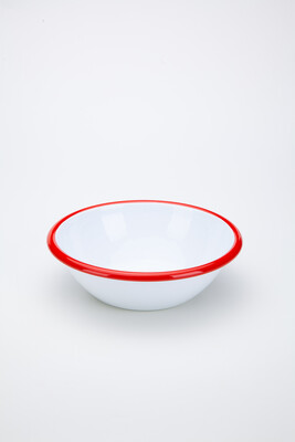 Beyaz Kırmızı Emaye Salata Kasesi - Thumbnail