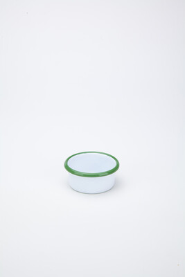 Beyaz Yeşil Emaye Mini Kase - Thumbnail