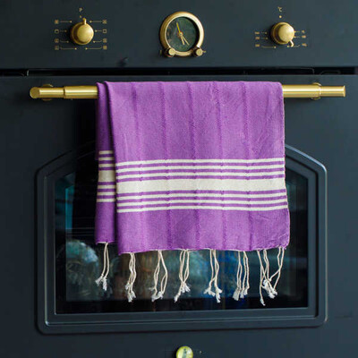 Peşkir Havlu ve Kurulama Bezi | Mor - Krem Çizgili - Refikadan