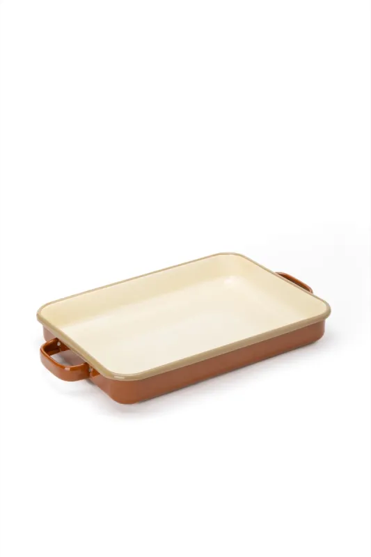 Emaye Dikdörtgen Fırın Tepsisi - Tarçın Kordonlu - 3