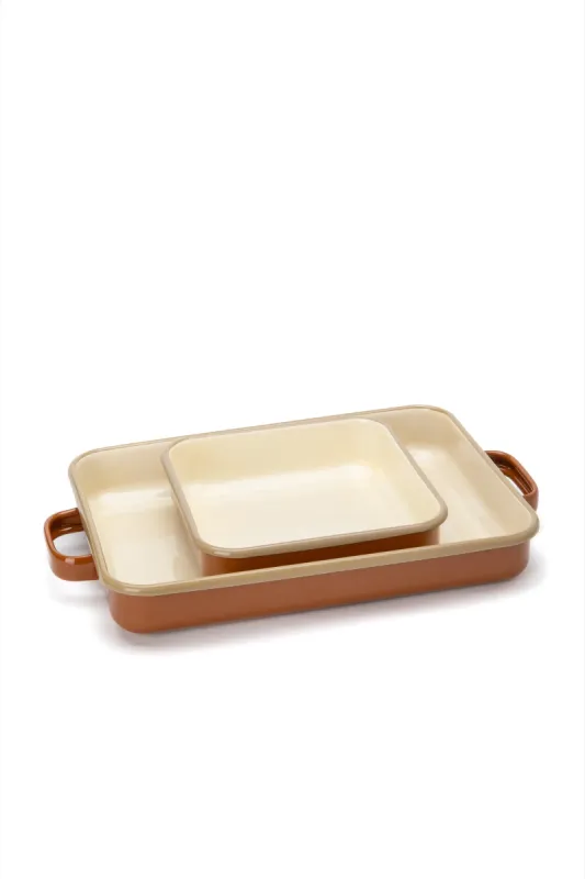 Emaye Dikdörtgen Fırın Tepsisi - Tarçın Kordonlu - 5