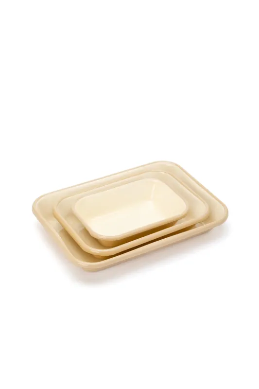 Emaye Fırın Kabı Seti 3lü Dikdörtgen - Bej Kordonlu - 1