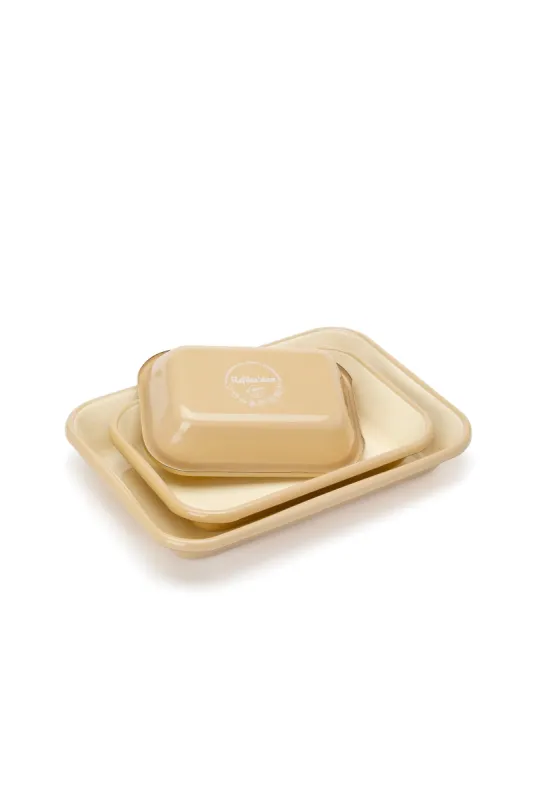 Emaye Fırın Kabı Seti 3lü Dikdörtgen - Bej Kordonlu - 2