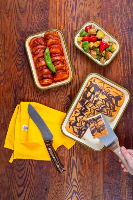 Emaye Fırın Kabı Seti 3lü Dikdörtgen - Haki Kordonlu - 4