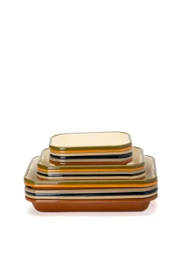 Emaye Fırın Kabı Seti 3lü Dikdörtgen - Haki Kordonlu - 3