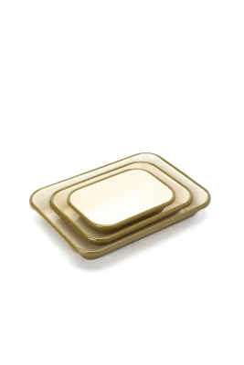 Emaye Fırın Kabı Seti 3lü Dikdörtgen - Haki Kordonlu - 1