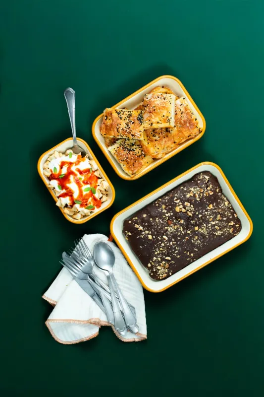 Emaye Fırın Kabı Seti 3lü Dikdörtgen - Hardal Kordonlu - 3