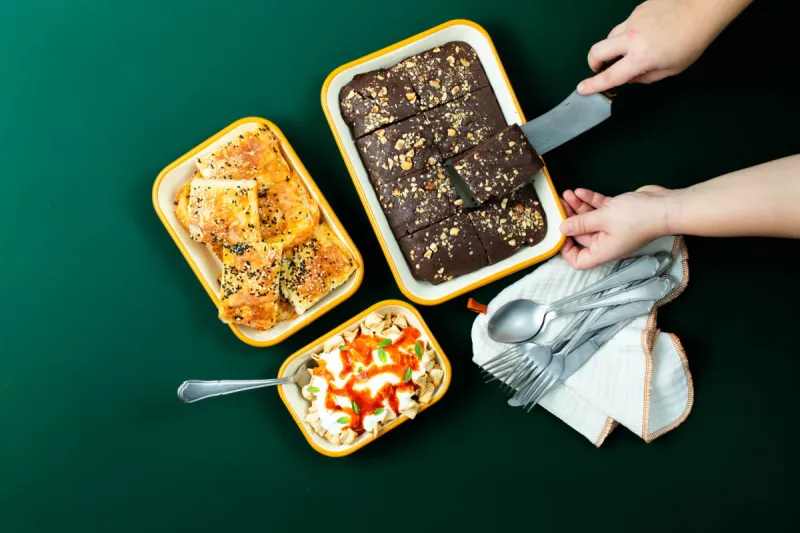 Emaye Fırın Kabı Seti 3lü Dikdörtgen - Hardal Kordonlu - 4