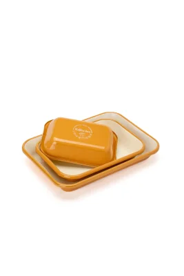 Emaye Fırın Kabı Seti 3lü Dikdörtgen - Hardal Kordonlu - Refikadan (1)