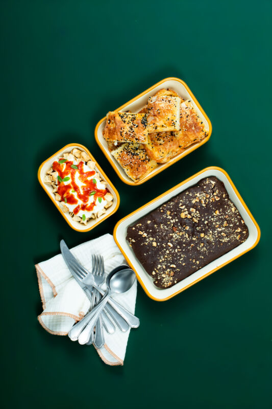 Emaye Fırın Kabı Seti 3lü Dikdörtgen - Hardal Kordonlu - 5