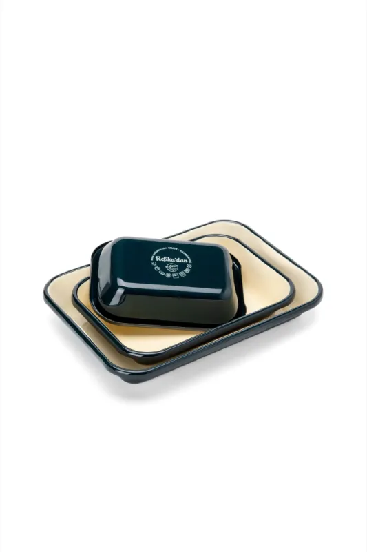 Emaye Fırın Kabı Seti 3lü Dikdörtgen - Petrol Kordonlu - 2