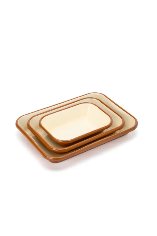 Emaye Fırın Kabı Seti 3lü Dikdörtgen - Tarçın Kordonlu - 1