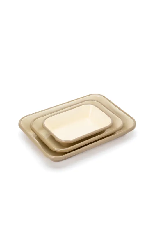 Emaye Fırın Kabı Seti 3lü Dikdörtgen - Taş Kordonlu - 1