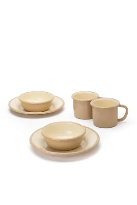 Emaye Kamp Seti - Bej Kordonlu - 1