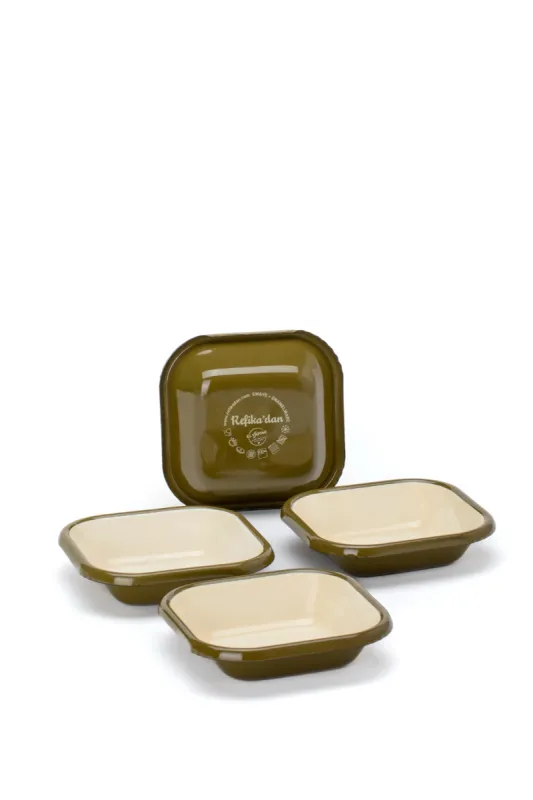 Emaye Kare Kase Seti 4lü - Haki Kordonlu - 1