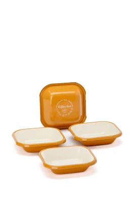 Emaye Kare Kase Seti 4lü - Hardal Kordonlu 