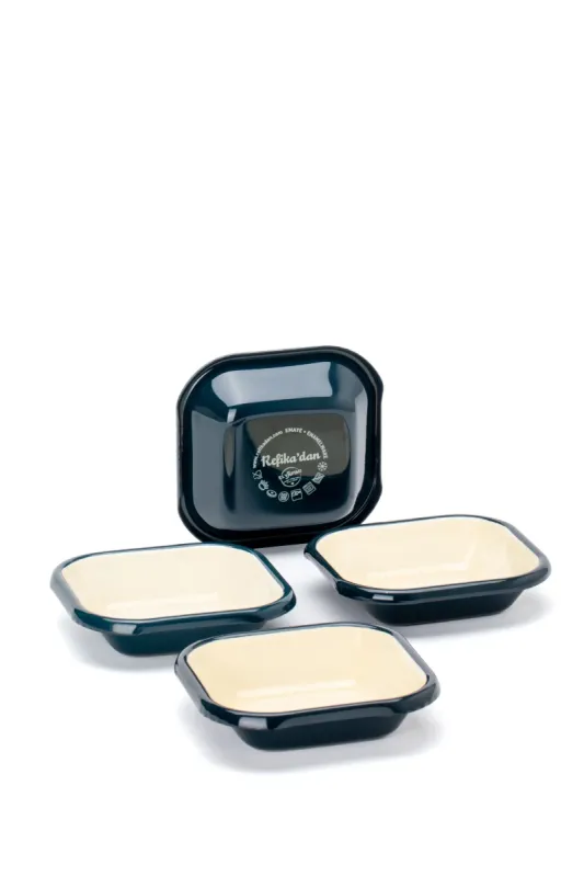 Emaye Kare Kase Seti 4lü - Petrol Kordonlu - 1