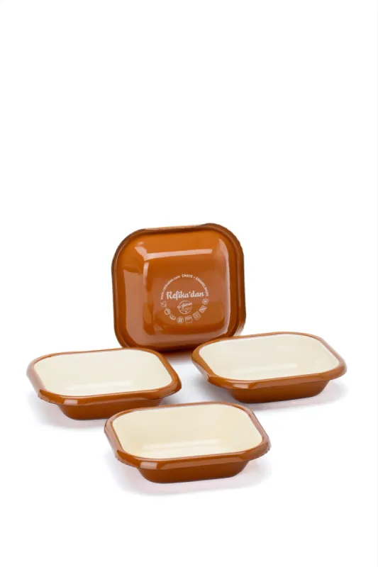 Emaye Kare Kase Seti 4lü - Tarçın Kordonlu - 1