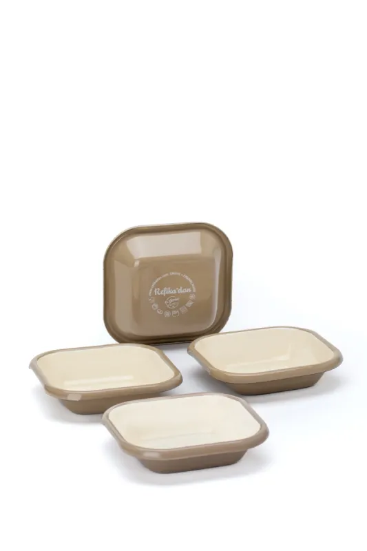 Emaye Kare Kase Seti 4lü - Taş Kordonlu - 1