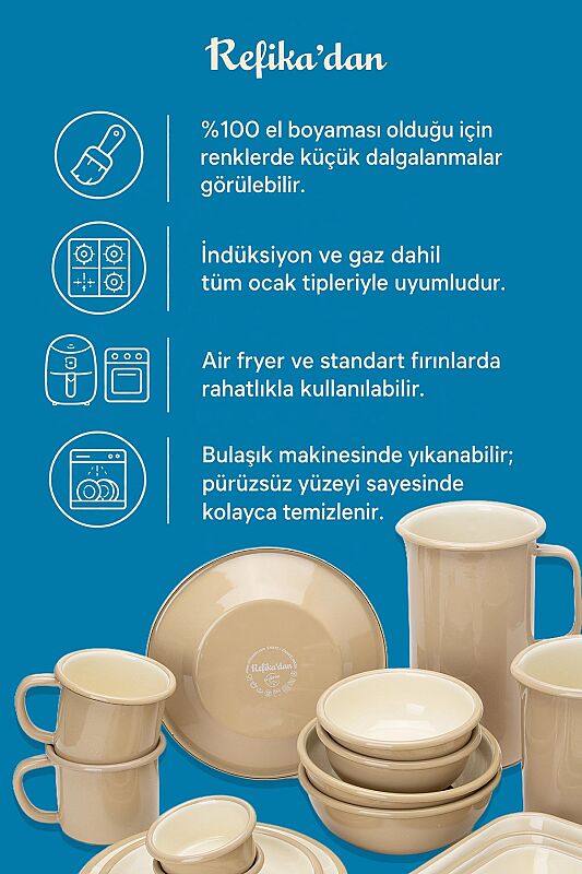 Emaye Sosluk Seti 3lü - Hardal Kordonlu XS Kase Seti - 4