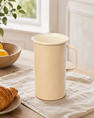 Emaye Sürahi Büyük 21,5 cm - Bej Kordonlu - Refikadan (1)