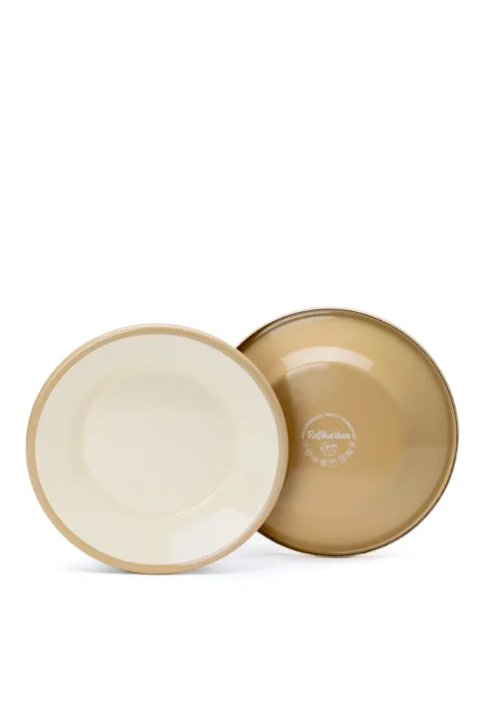 Emaye Tabak Seti 2li 21cm - Bej Kordonlu - 1