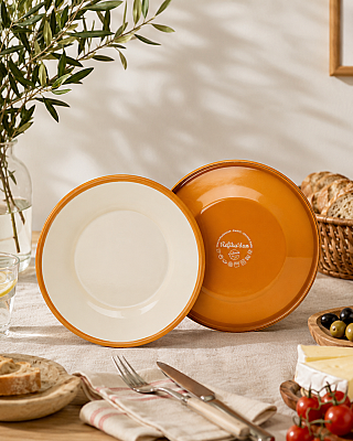Emaye Tabak Seti 2li 21cm - Hardal Kordonlu - Refikadan (1)