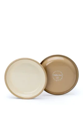 Emaye Tatlı Tabağı Seti 2li - Bej Kordonlu 