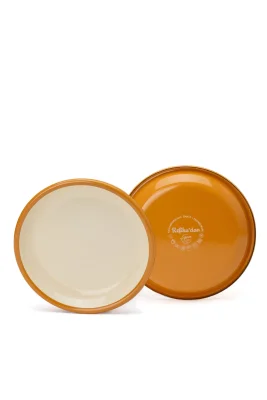 Emaye Tatlı Tabağı Seti 2li - Hardal Kordonlu 