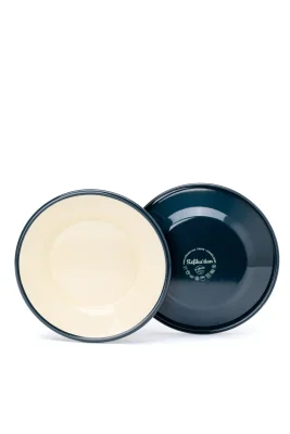 Emaye Tatlı Tabağı Seti 2li - Petrol Kordonlu 