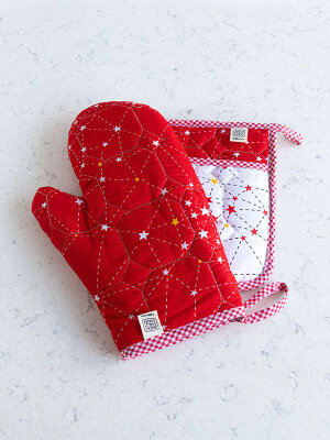 Fırın Eldiveni ve Tutacak Seti - Kırmızı - Refikadan