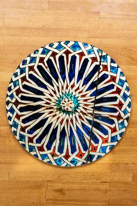 Geometrik Geçme Motifli Yuvarlak Cam Dekoratif Sunum Tabağı - 2