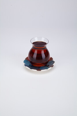 Gönlübol Çay Bardağı ve Tabağı - Geometrik Desenli - Thumbnail