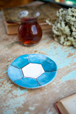 Refikadan - Gönlübol Çay Bardağı ve Tabağı – Mavi Geometrik Desenli (1)