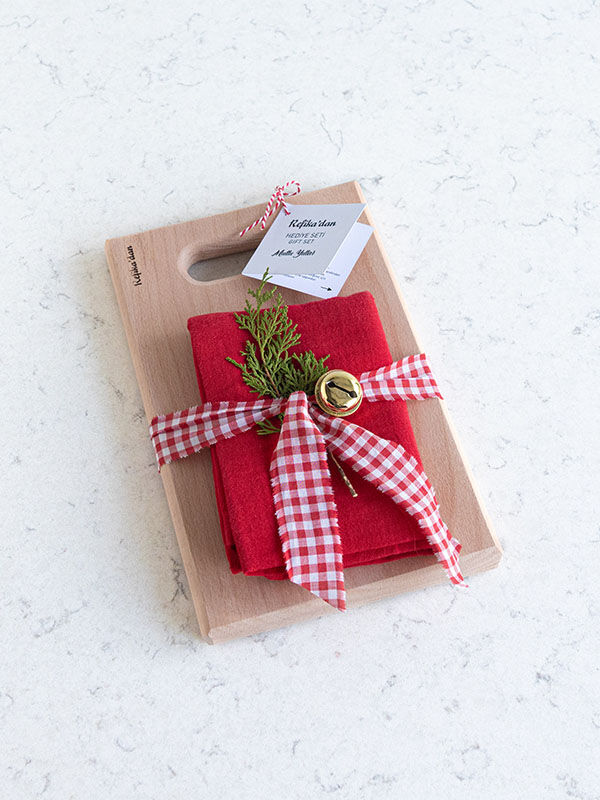 Gürgen Kesme Tahtası+Müslin Kurulama Bezi set - Kırmızı - 2