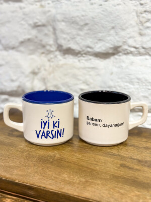 Babalar Günü Kupa Seti - İyi Ki Varsın & Babam Şansım Dayanağım - Seramik Kupa 153 ML - 1