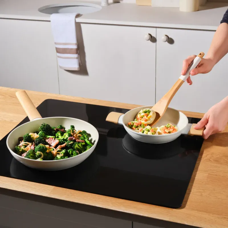Karaca Swiss Crystal Almond 2-Piece Non-Stick Induction Pan Set, Cream - 5