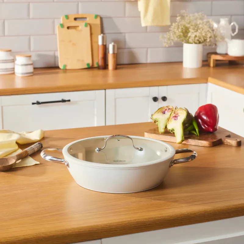 Karaca Swiss Crystal Almond Cream Handle Flat Casserole 30 cm - 1