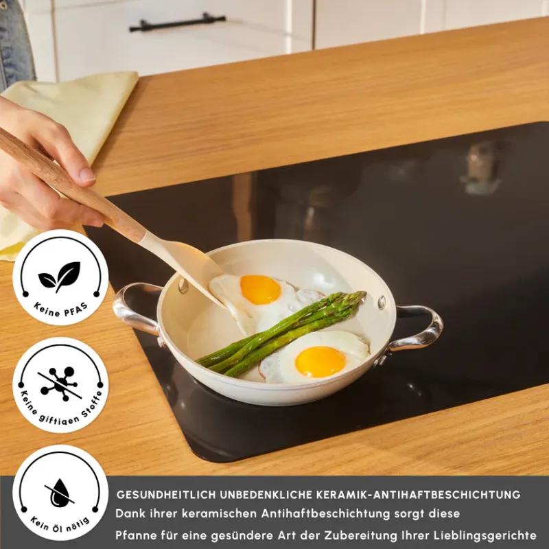 Karaca Swiss Crystal Almond Cream Handle Flat Pan 20 cm - 2