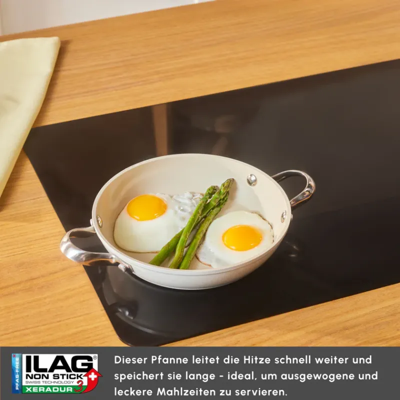 Karaca Swiss Crystal Almond Cream Handle Flat Pan 20 cm - 1