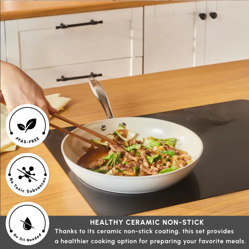 Karaca Swiss Crystal Almond Cream Non-Stick Induction Stainless Steel Handle Pan, 30cm, Cream - 2