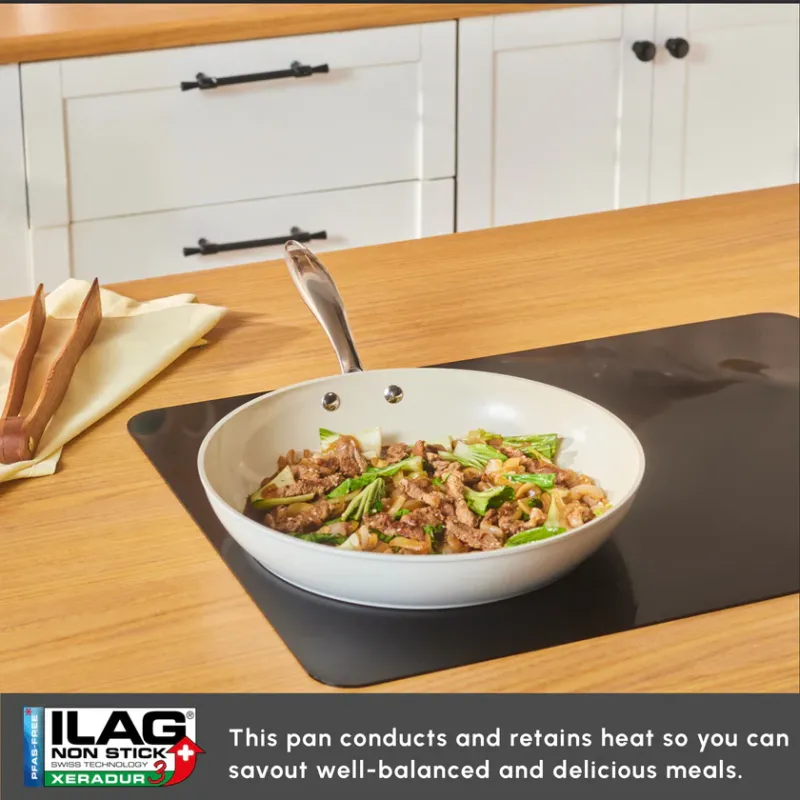 Karaca Swiss Crystal Almond Cream Non-Stick Induction Stainless Steel Handle Pan, 30cm, Cream - 3