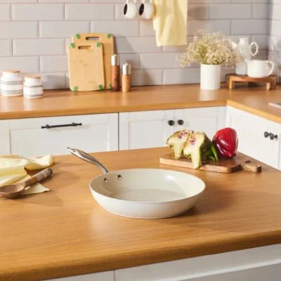 Karaca Swiss Crystal Almond Cream Non-Stick Induction Stainless Steel Handle Pan, 30cm, Cream - 1