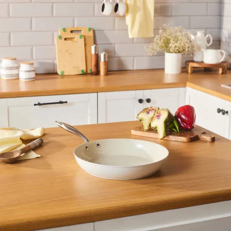 Karaca Swiss Crystal Almond Cream Non-Stick Induction Stainless Steel Handle Pan, 30cm, Cream - 1