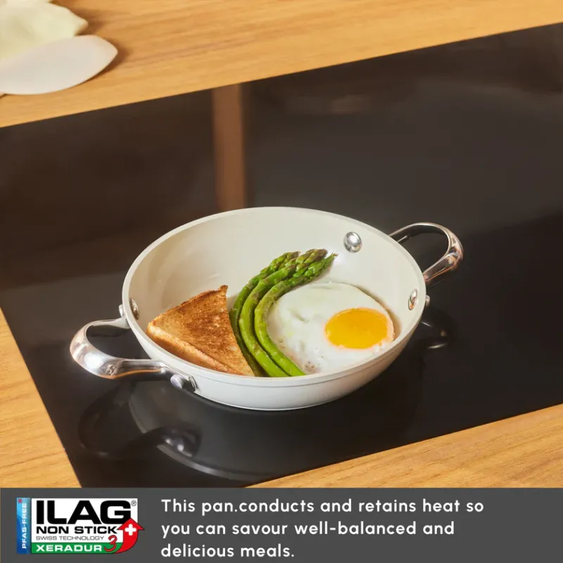 Karaca Swiss Crystal Almond Cream Non-Stick Induction Stainless Steel Handle Shallow Pan, 18cm, Cream - 3
