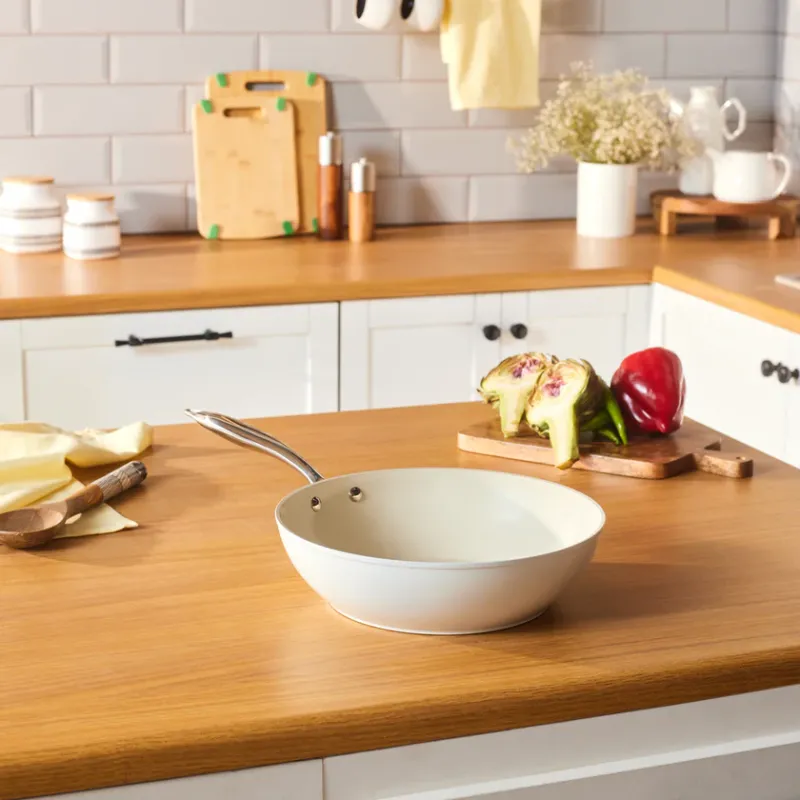 Karaca Swiss Crystal Almond Cream Wok Pan with Handle 28 cm - 3