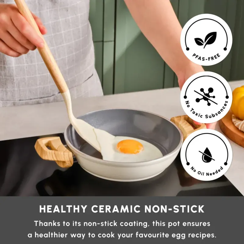 Karaca Swiss Crystal Non-Stick Induction Shallow Pan, 20cm, Creamy - 4