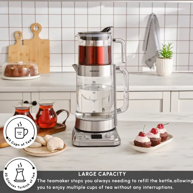 Karaca x by Refika XL Glass Tea Maker and Kettle, 2200W, 2,8L, Inox - 4